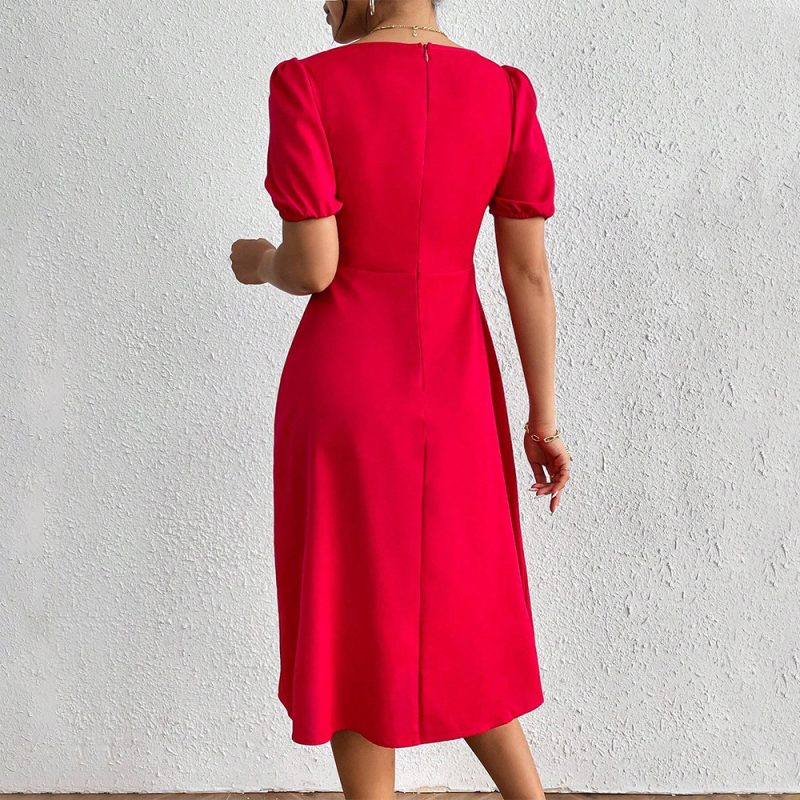 Graceful Square Neck Pleated Slit Dress - Image 2