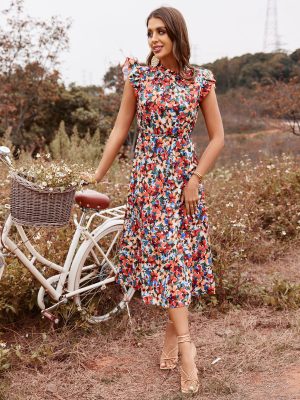 Elegant Floral High Waist Vacation Dress