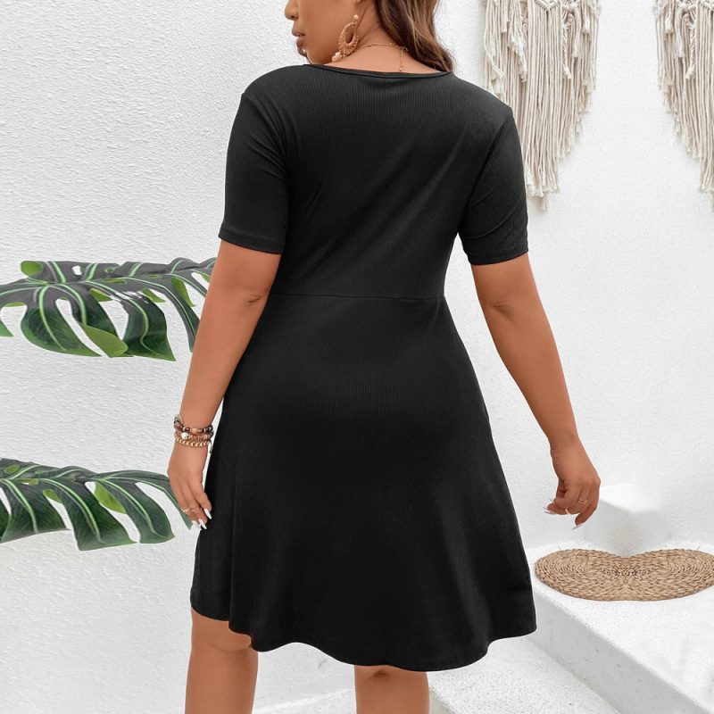 Twisted Waist A-Line Solid Knit Dress - Image 2