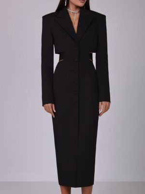 Cutout Cropped Office Dress with Single Breasted Style