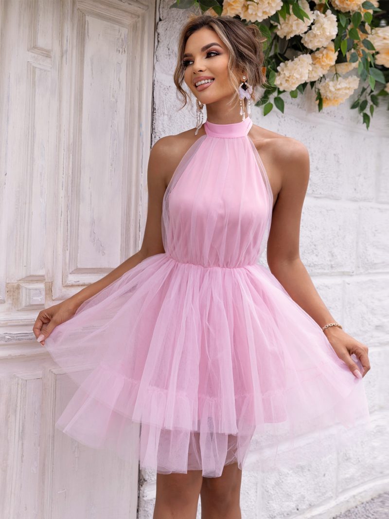 Off Shoulder Backless Dress with Mesh Hem - Image 4