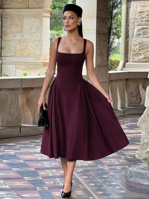Retro Oversized Spring Dress with Square Neck