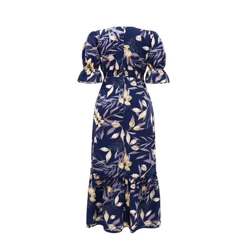 V Neck Patchwork Dress with Ruffled Hem - Image 3