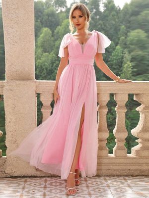 Chic Mesh Lace-Up High Slit Dress