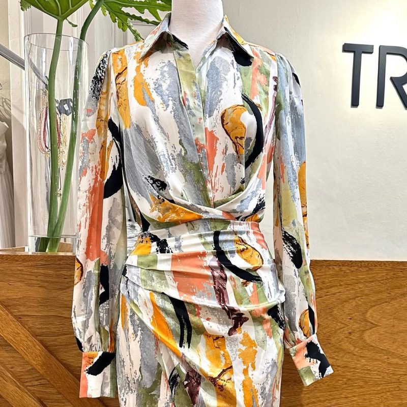 Asymmetric Long Sleeve Office Mid-Length Dress - Image 4