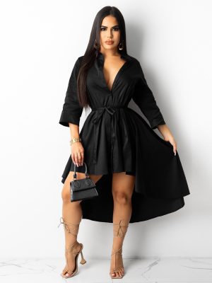 Asymmetric Half Sleeve Long Winter Shirt Dress