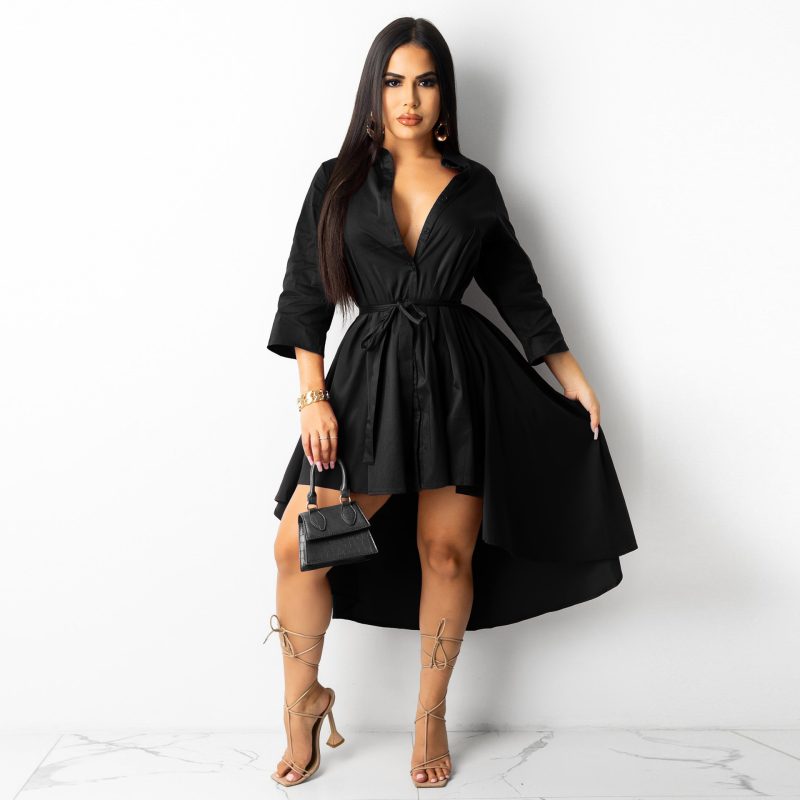 Asymmetric Half Sleeve Long Winter Shirt Dress
