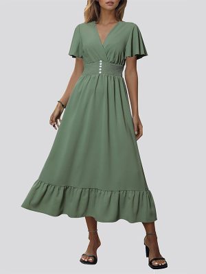 Slim Fit Green Summer Dress for Women