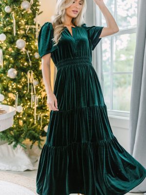 Velvet Christmas Pocket Dress with Flared Hem