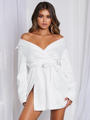Women’s Retro Satin Slimming Shirt Mini Dress