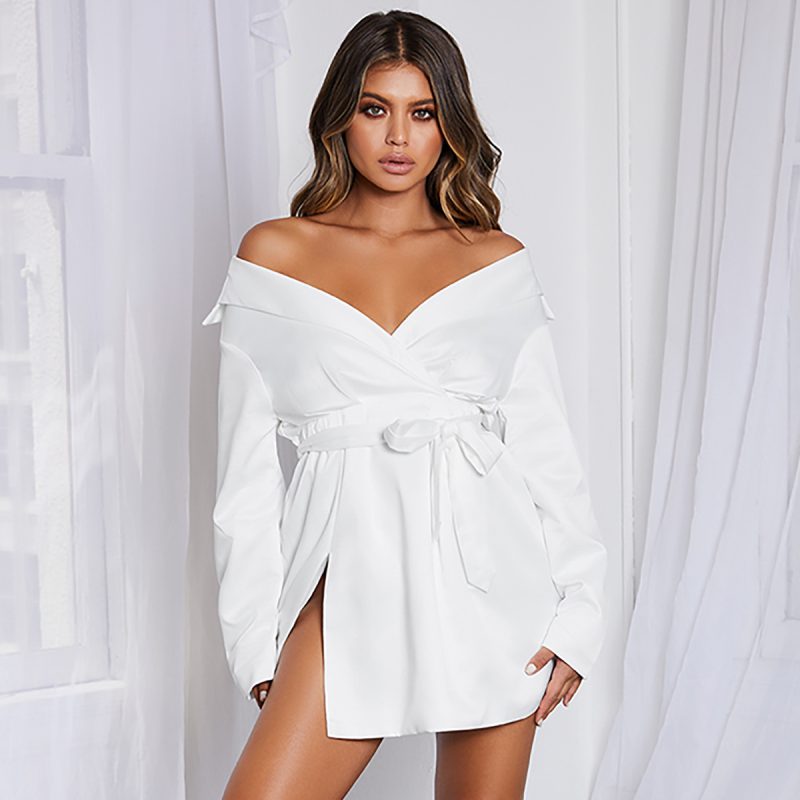 Women’s Retro Satin Slimming Shirt Mini Dress