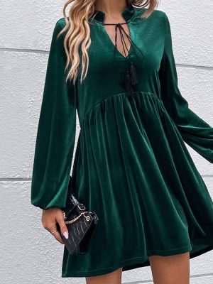 Autumn Winter Velvet Puff Sleeve Maxi Dress