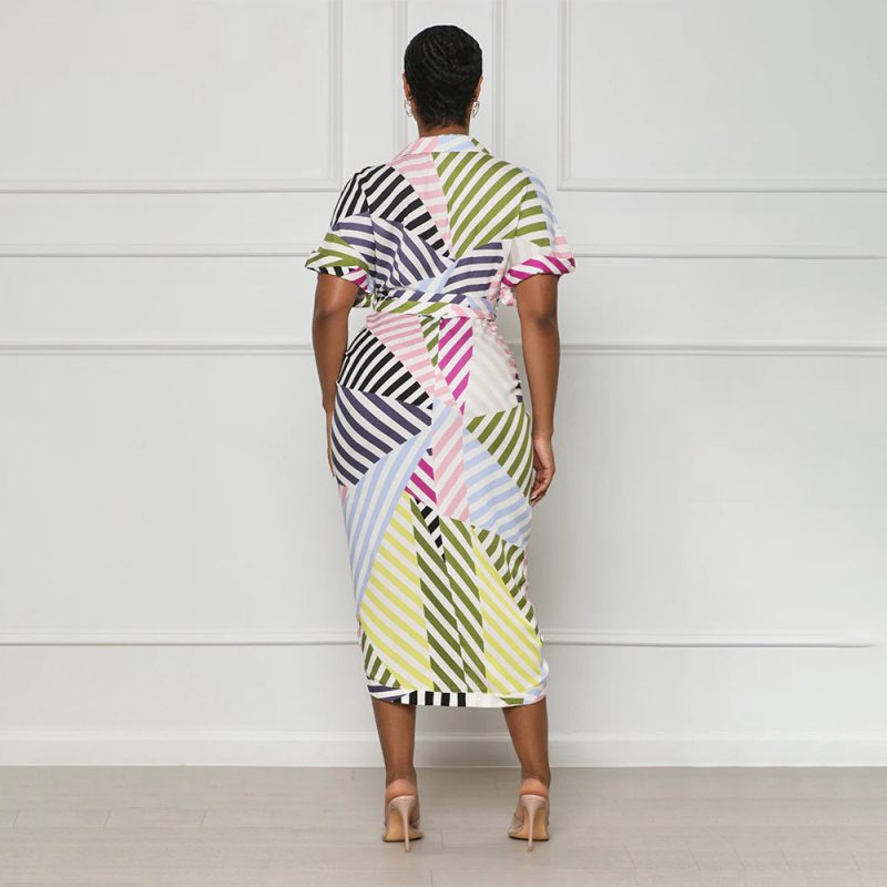 Colorblock Striped Button Down Shirt Dress Jumpsuit - Image 2