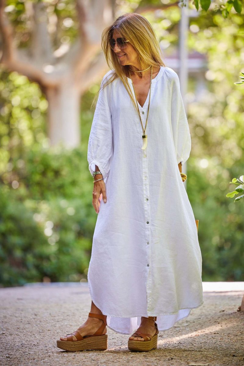 Long Sleeve Cotton Linen Casual Dress Women - Image 4