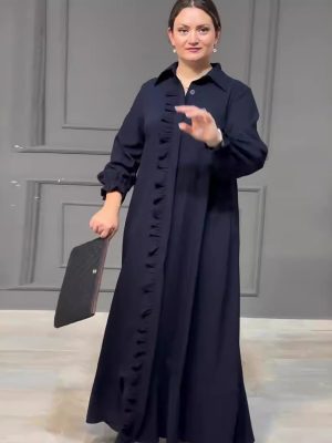 Elegant High Waist Long Sleeve Robe Dress