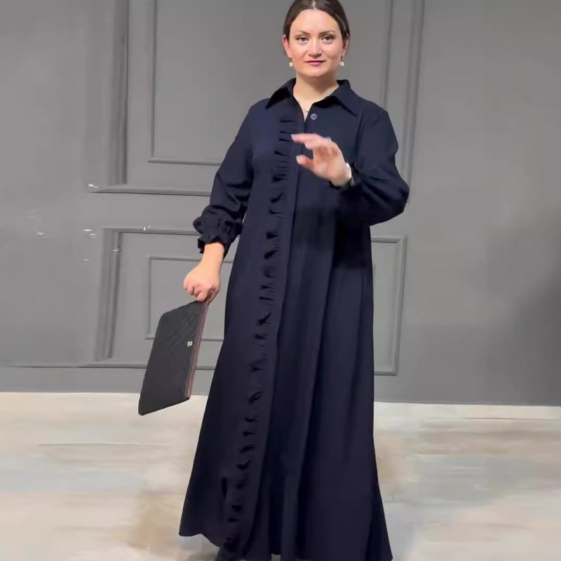 Elegant High Waist Long Sleeve Robe Dress