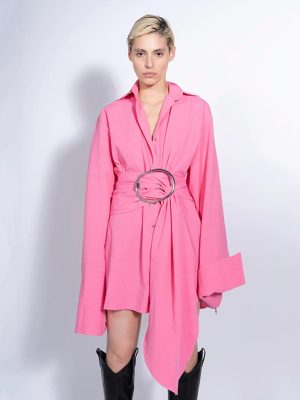 Slimming Mid-Length Lace-Up Vacation Shirt Dress