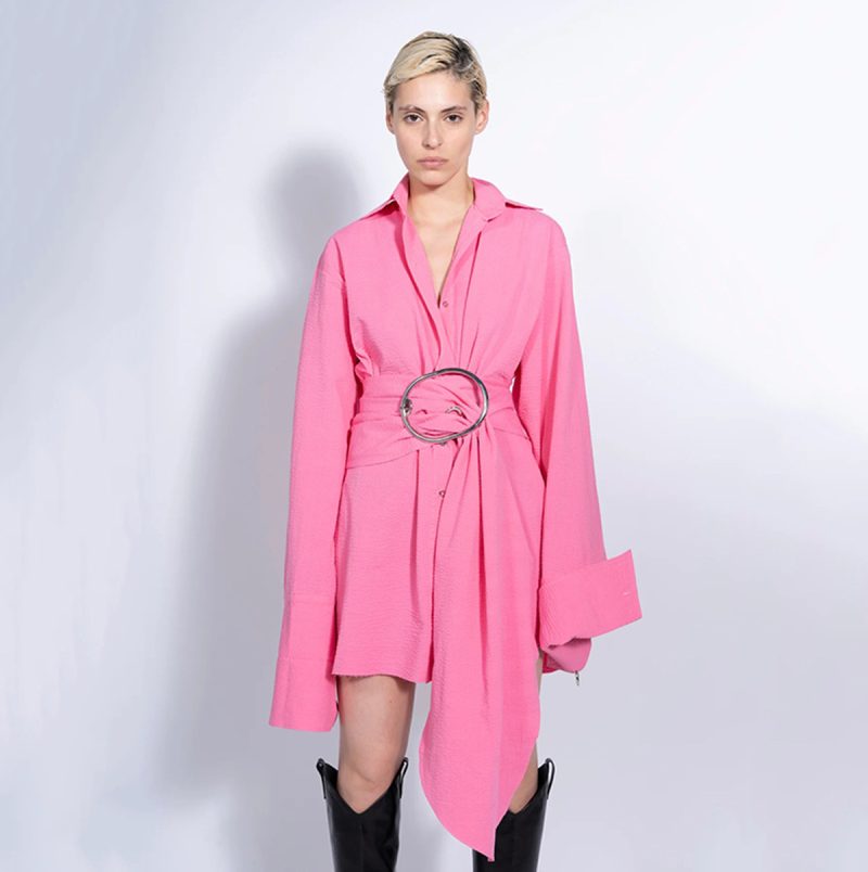 Slimming Mid-Length Lace-Up Vacation Shirt Dress