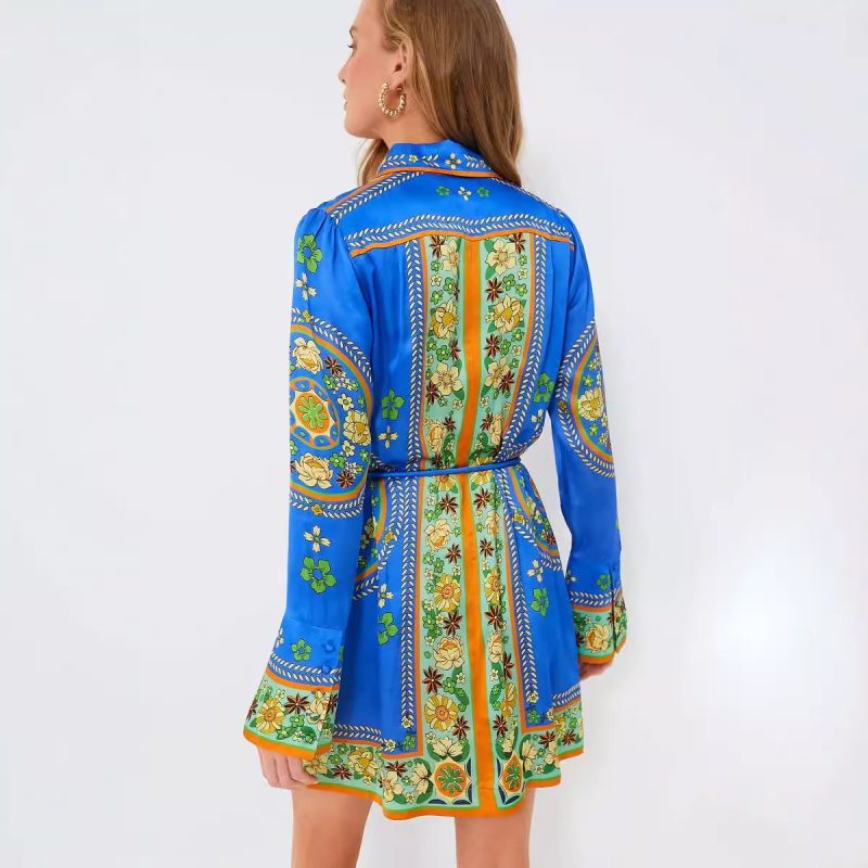 Women's Tie Waist Printed Holiday Dress - Image 2