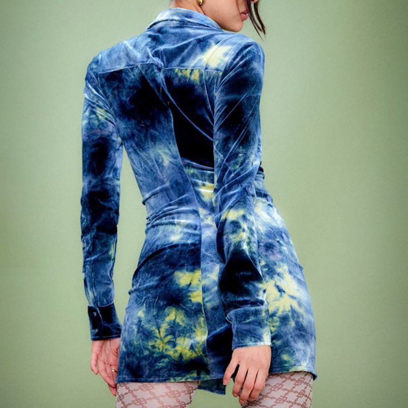 Spring Knit Shirt Dress with Tie-Dye Print - Image 4