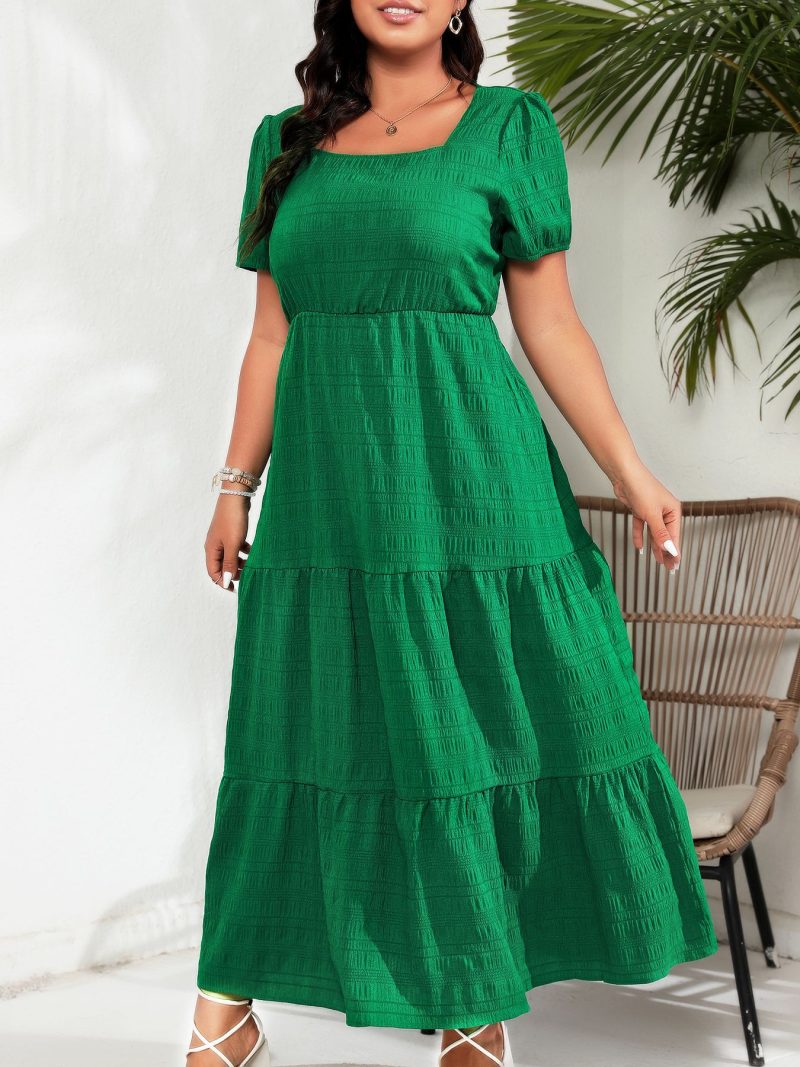 Bubble Sleeve Square Collar Pocket Dress Women - Image 2