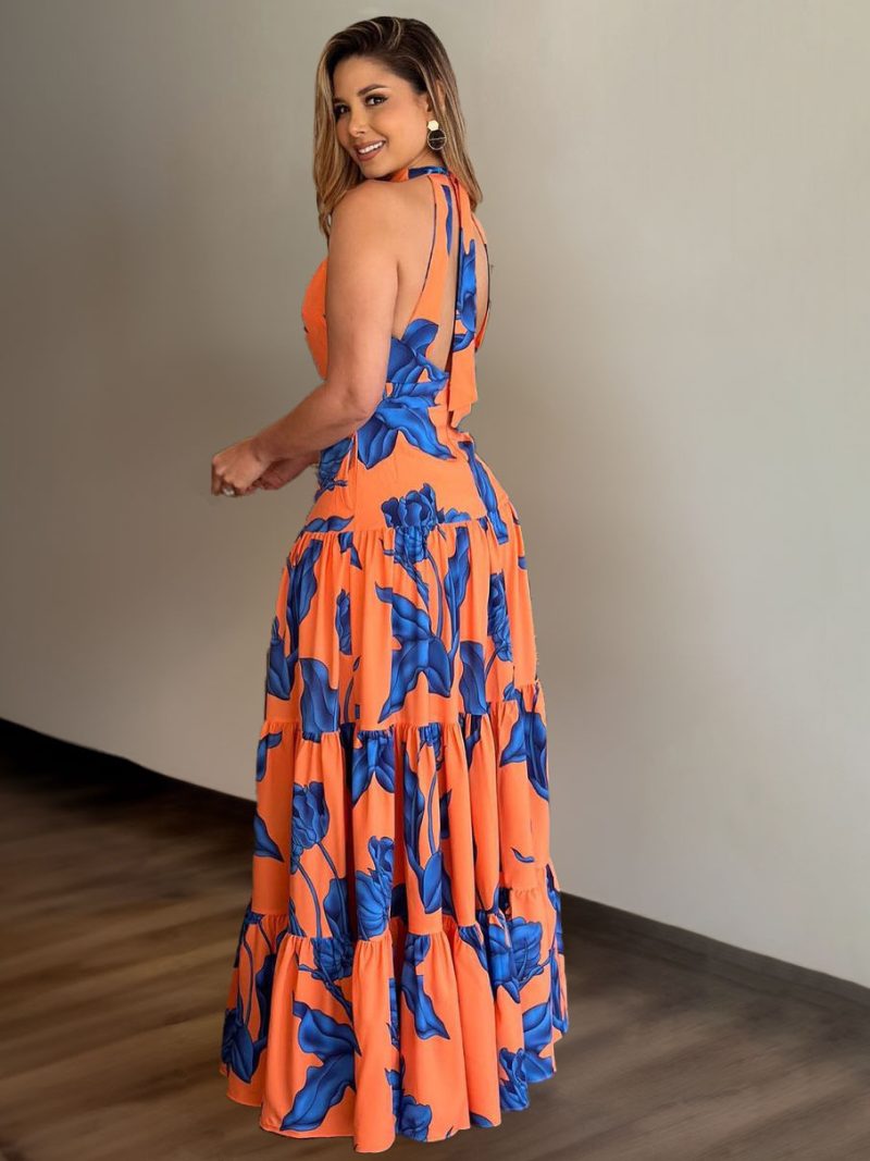 Spring Autumn Halter Swing Printed Women’s Dress - Image 2