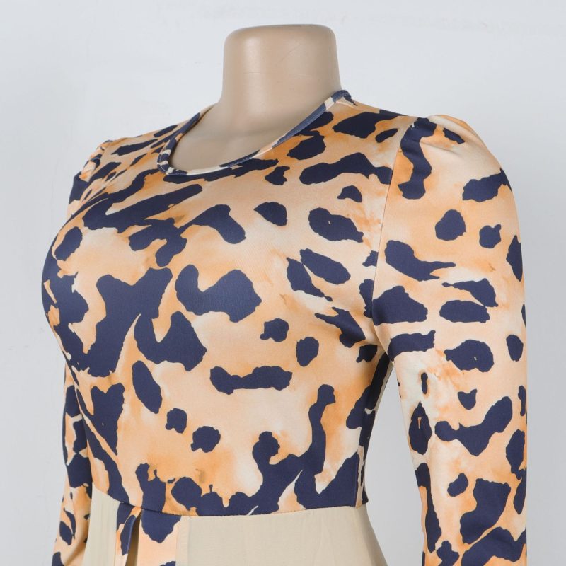 Elegant Leopard Splice Chiffon Office Swing Dress - Image 3