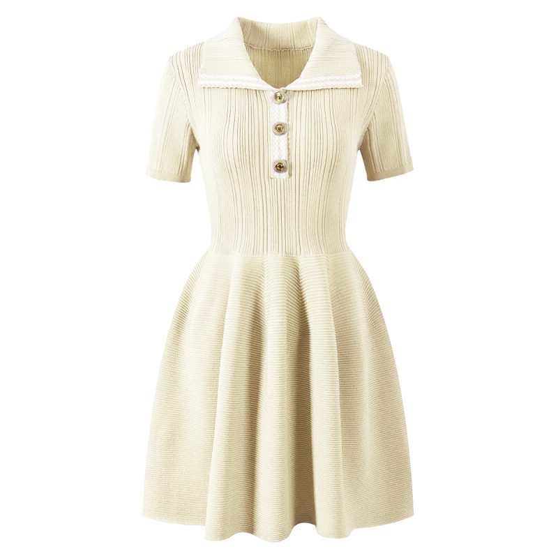 Summer Collared Knitted Slim Fit Short Dress - Image 3