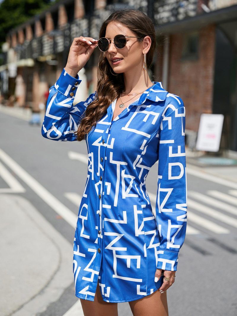 Long Sleeve Button Front Autumn Winter Dress - Image 3