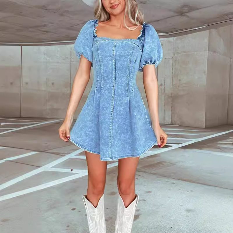 Women’s Short Sleeve Slim Denim Spring Dress