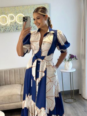 Printed Asymmetric Shirt Cardigan Dress for Women