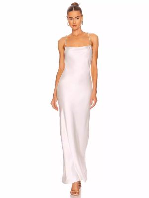 Elegant French Satin Backless Party Dress with Beads