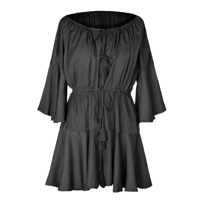 Off-Shoulder Drawstring Jumpsuit with Bell Sleeves - Image 4