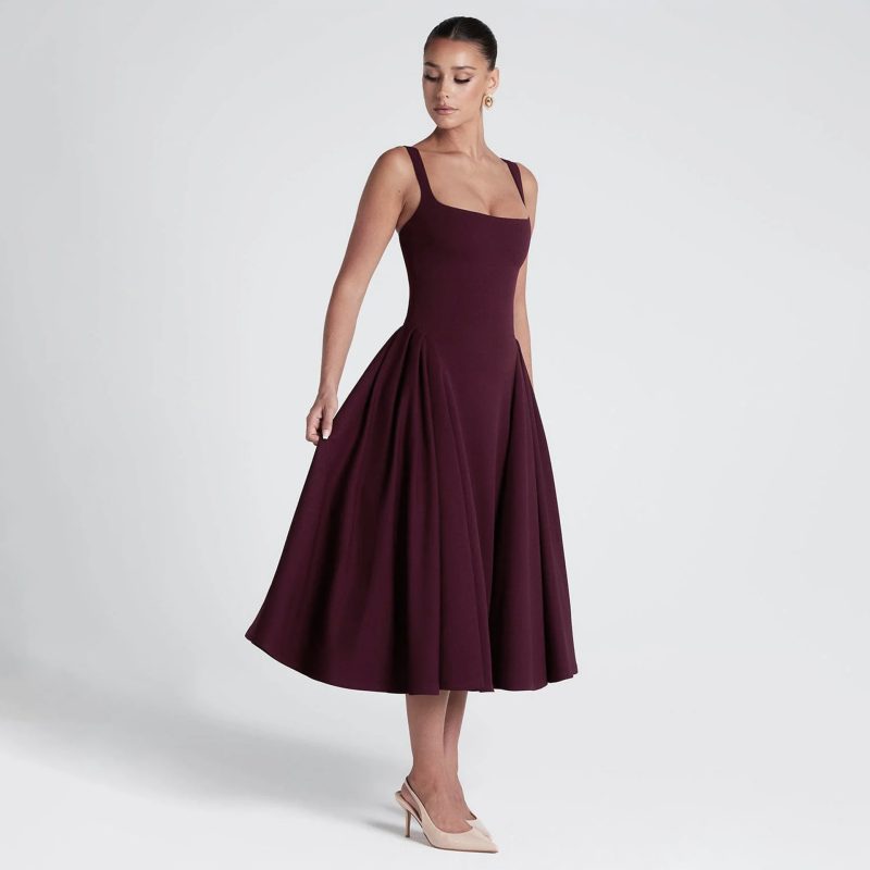 Retro Oversized Spring Dress with Square Neck - Image 3