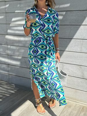 Bohemian Shirt Dress Autumn Printed Mid-Length