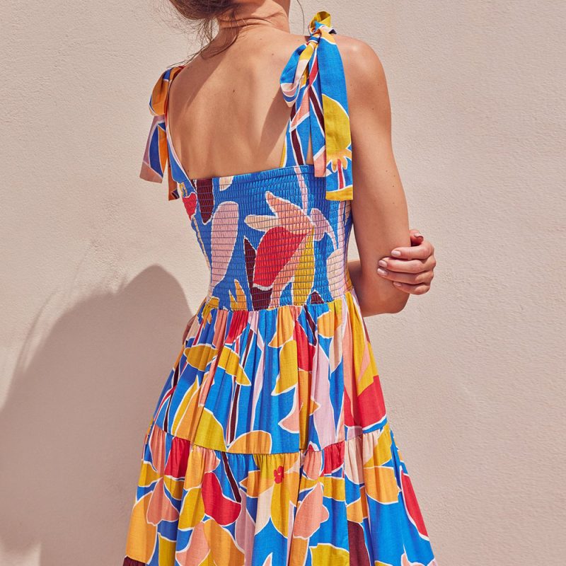 Bohemian Backless Smocked Slim Summer Dress - Image 2