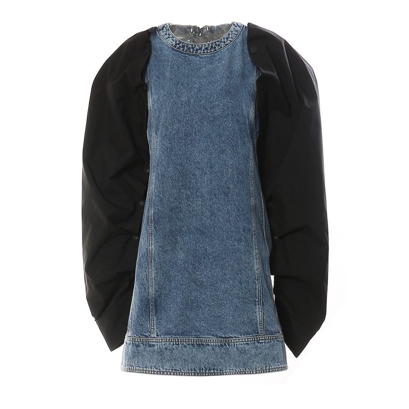 Autumn Denim Contrast Dress with Removable Sleeves - Image 2