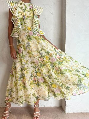 Backless Lace-Up Print Swing Dress for Women