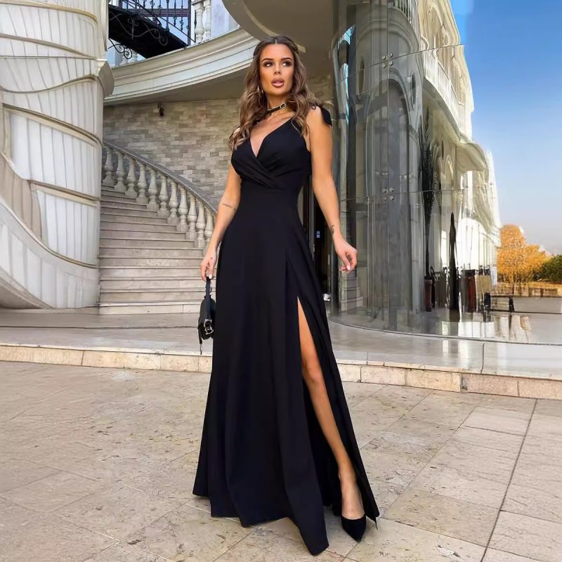 Summer Solid Color Lengthened Evening Maxi Dress - Image 2