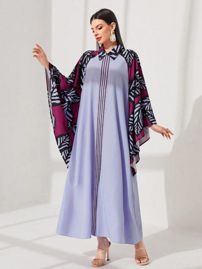 Elegant Autumn Batwing Sleeve Collared Woven Dress - Image 2