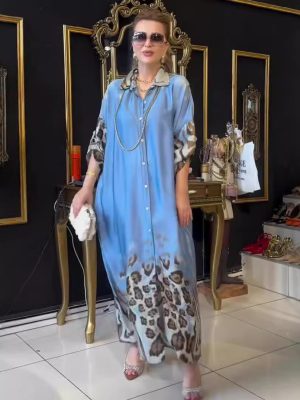 Vintage High Waist Printed Robe Dress Women