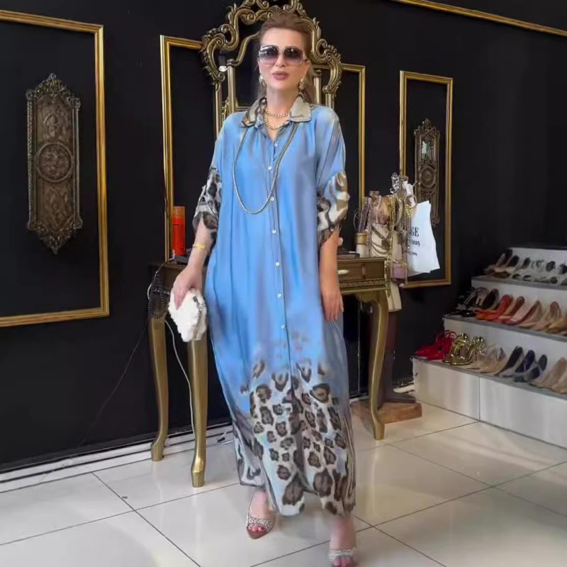 Vintage High Waist Printed Robe Dress Women