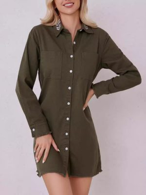 Women’s Casual Collared Cardigan Shirt Dress Autumn
