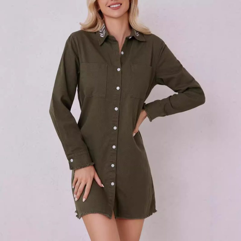 Women’s Casual Collared Cardigan Shirt Dress Autumn