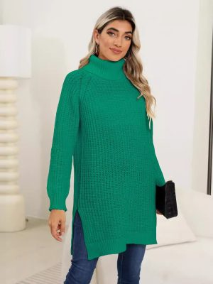 Cozy Thick Knit Turtleneck Split Dress