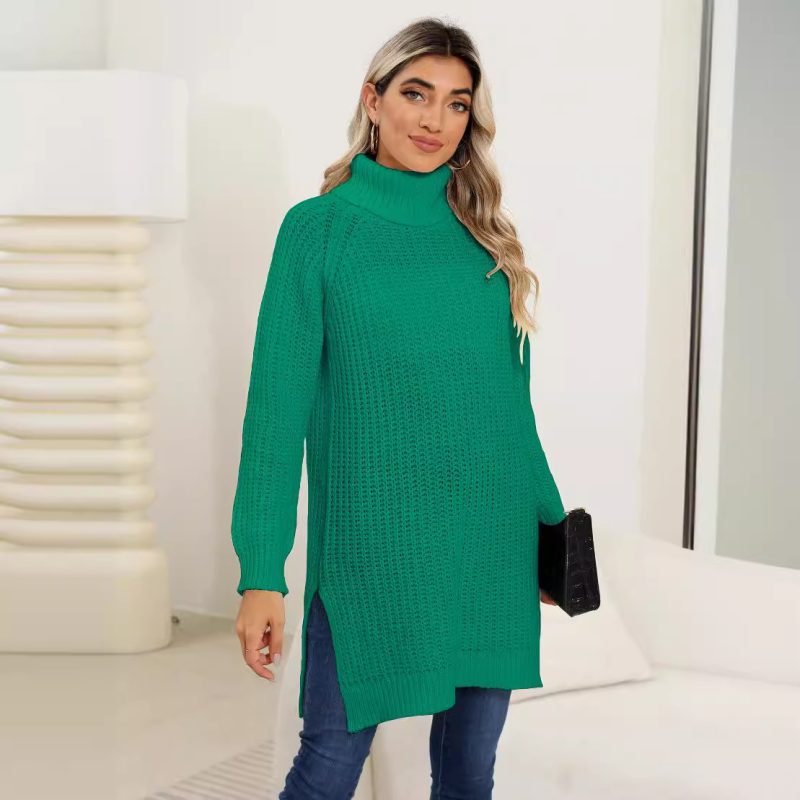 Cozy Thick Knit Turtleneck Split Dress