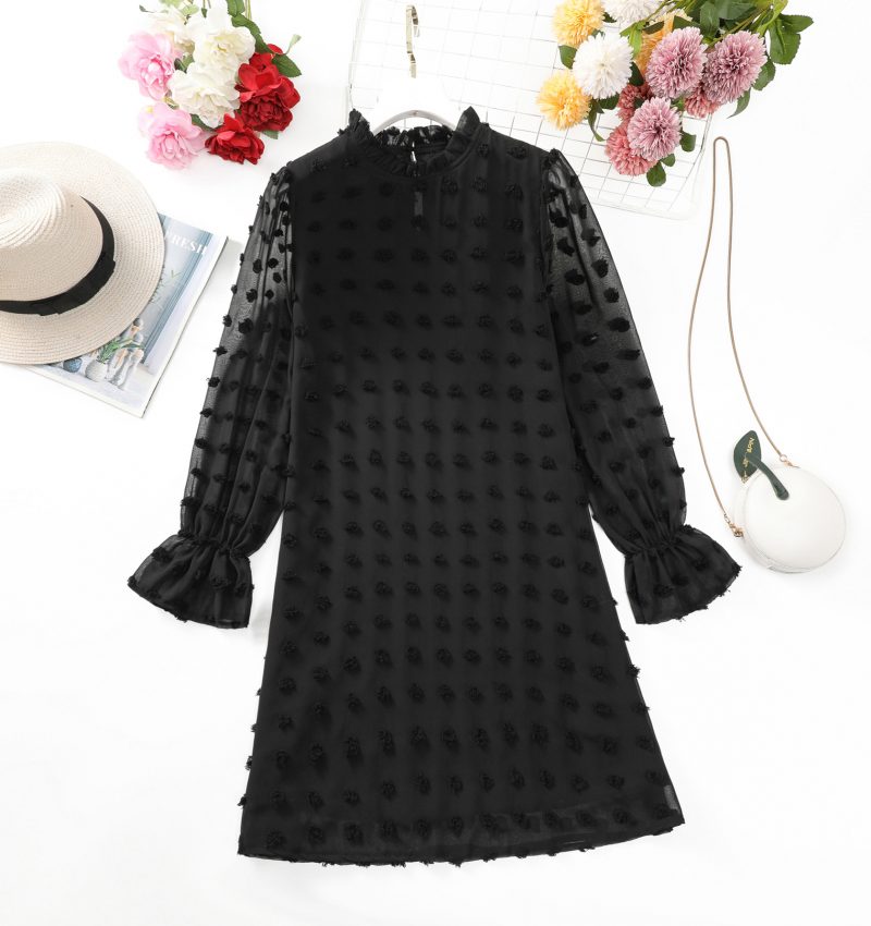 Chiffon Jacquard Bubble Sleeve Spring Dress - Image 2