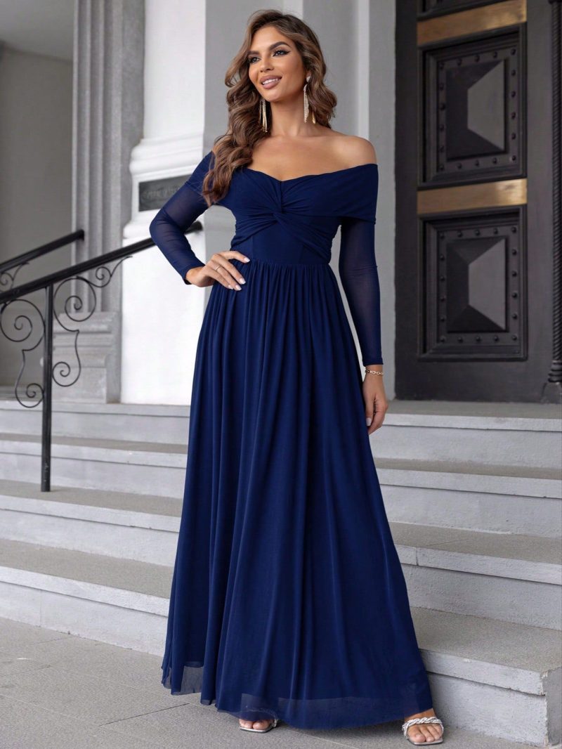 Off Shoulder Front Mesh Elegant Dress - Image 3