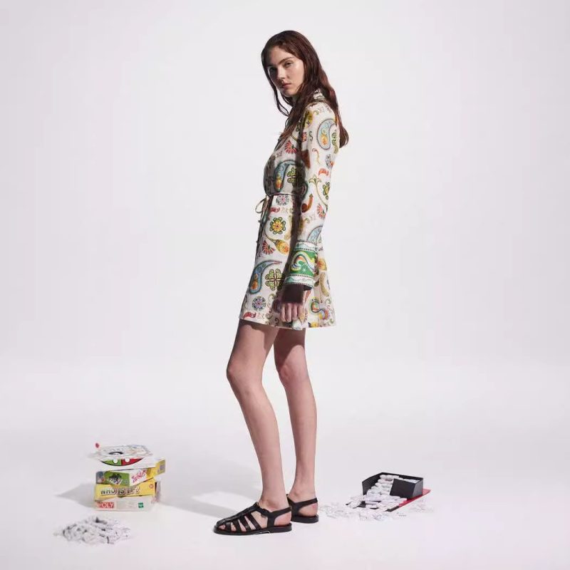 Women's Elegant Printed Long Sleeve Linen Dress - Image 3