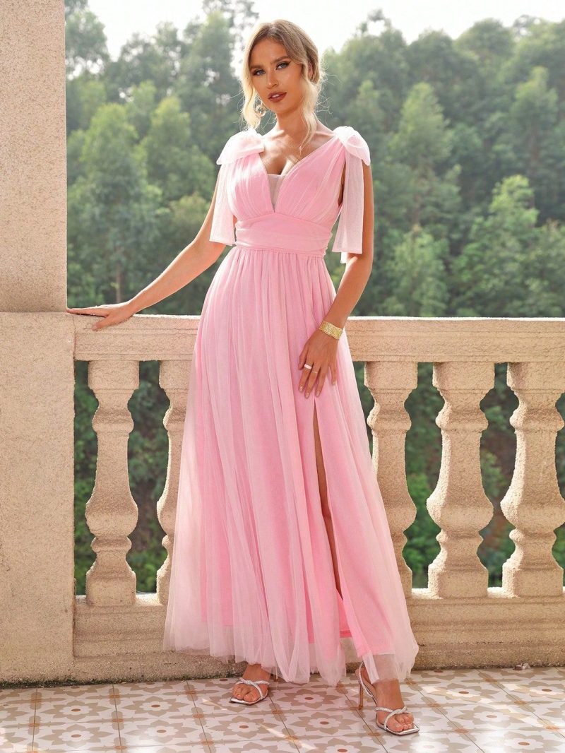 Chic Mesh Lace-Up High Slit Dress - Image 4
